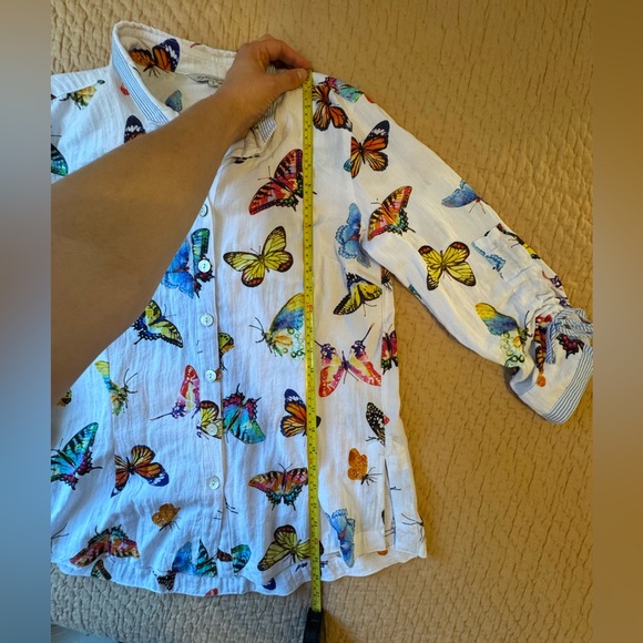 John Mark Butterfly Print Wire Collar 3/4 Sleeve Button Front Tunic, S, EUC! - Picture 7 of 9